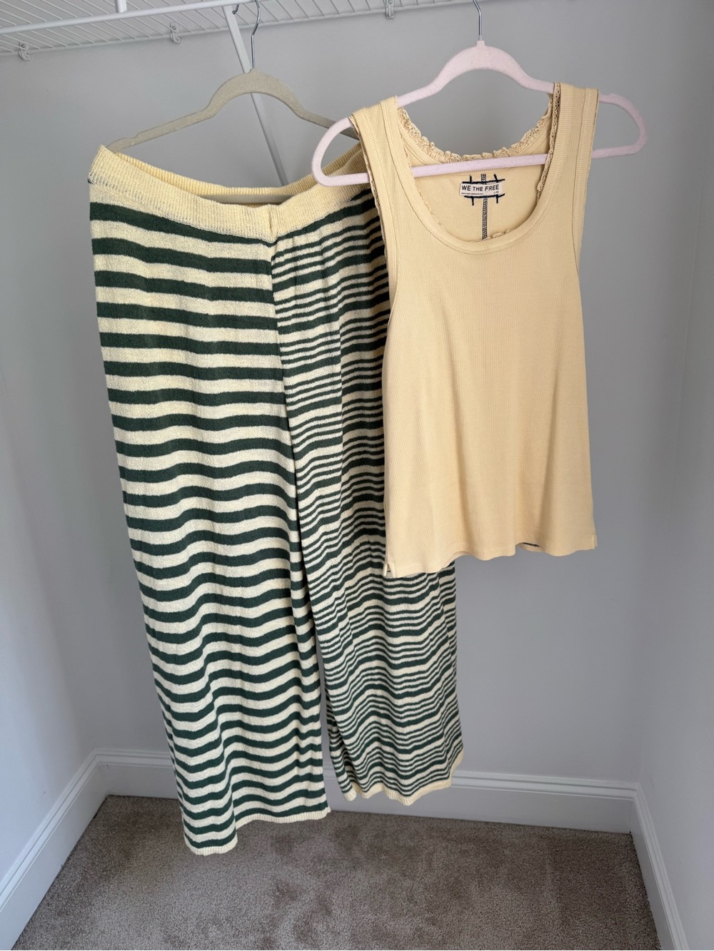 NWT Set Free People Ribbed Tank Top & Striped Wide-leg Pants Soft Butter Yellow